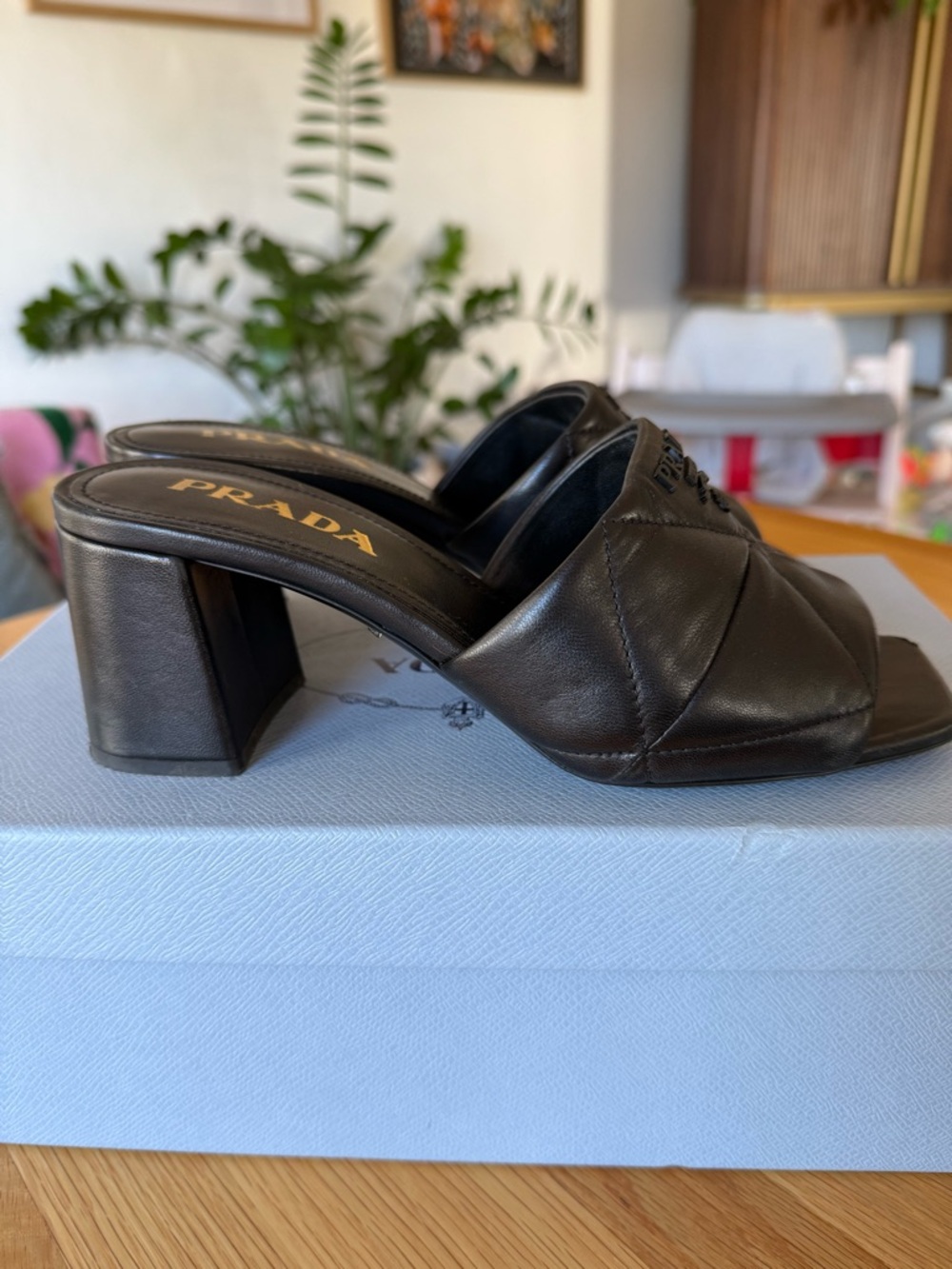 Prada Black Quilted Leather Square-Toe Heel Mules - Picture 6 of 11